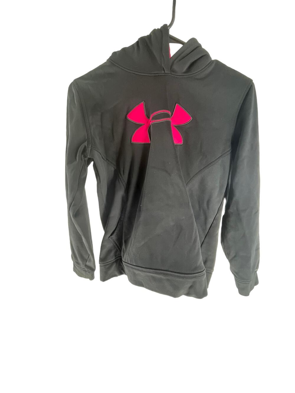 Under Arnour Girls Black Pink Loose Fit Pullover Hoodie Youth Size Large